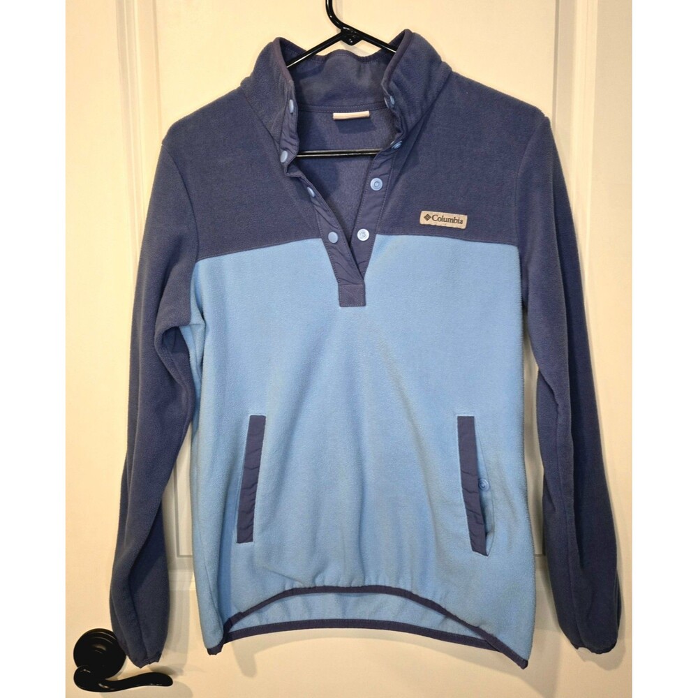 Columbia Women’s Fleece Pullover Sweater S Colorblock Collared Snap Buttons